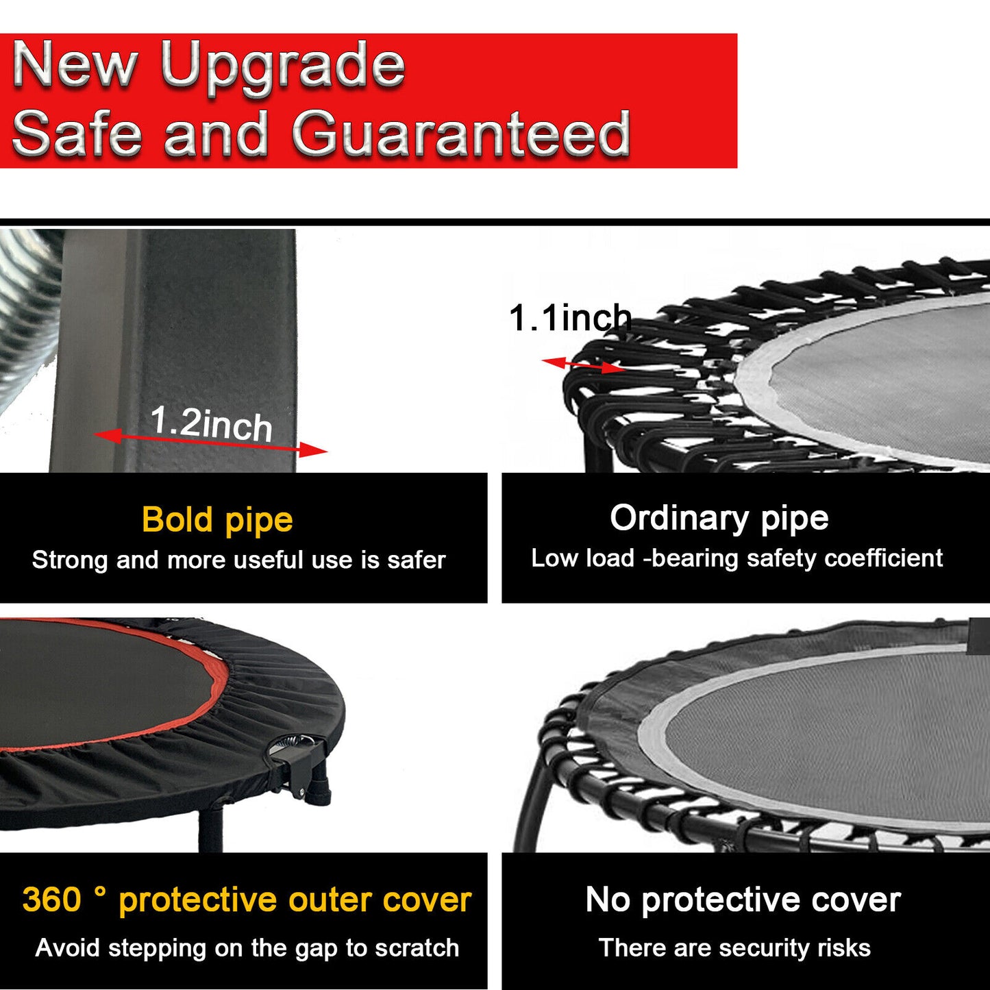 40" 660Lbs Foldable Mini Trampoline Rebounder Fitness Gym Home Workout Exercise