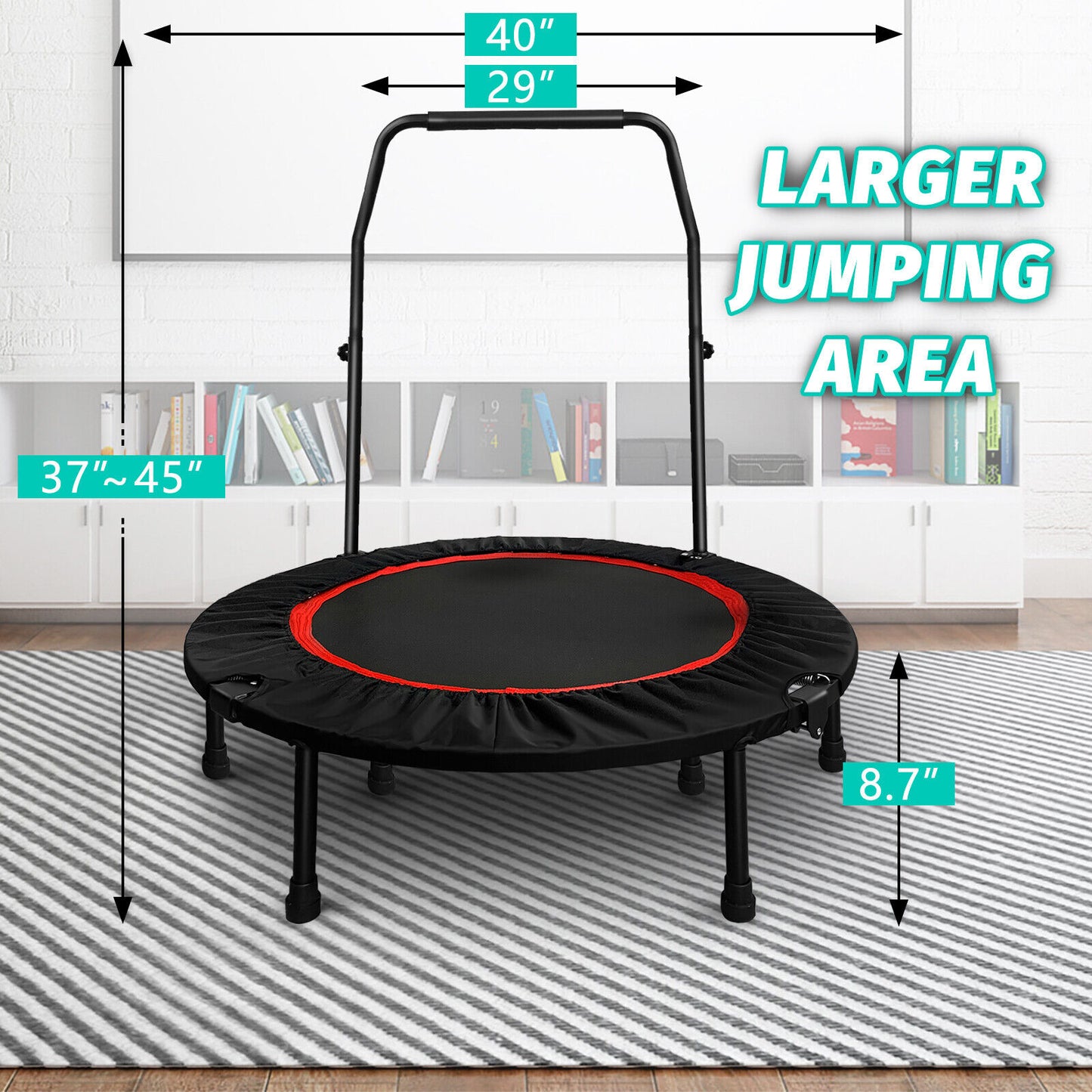 40" 660Lbs Foldable Mini Trampoline Rebounder Fitness Gym Home Workout Exercise