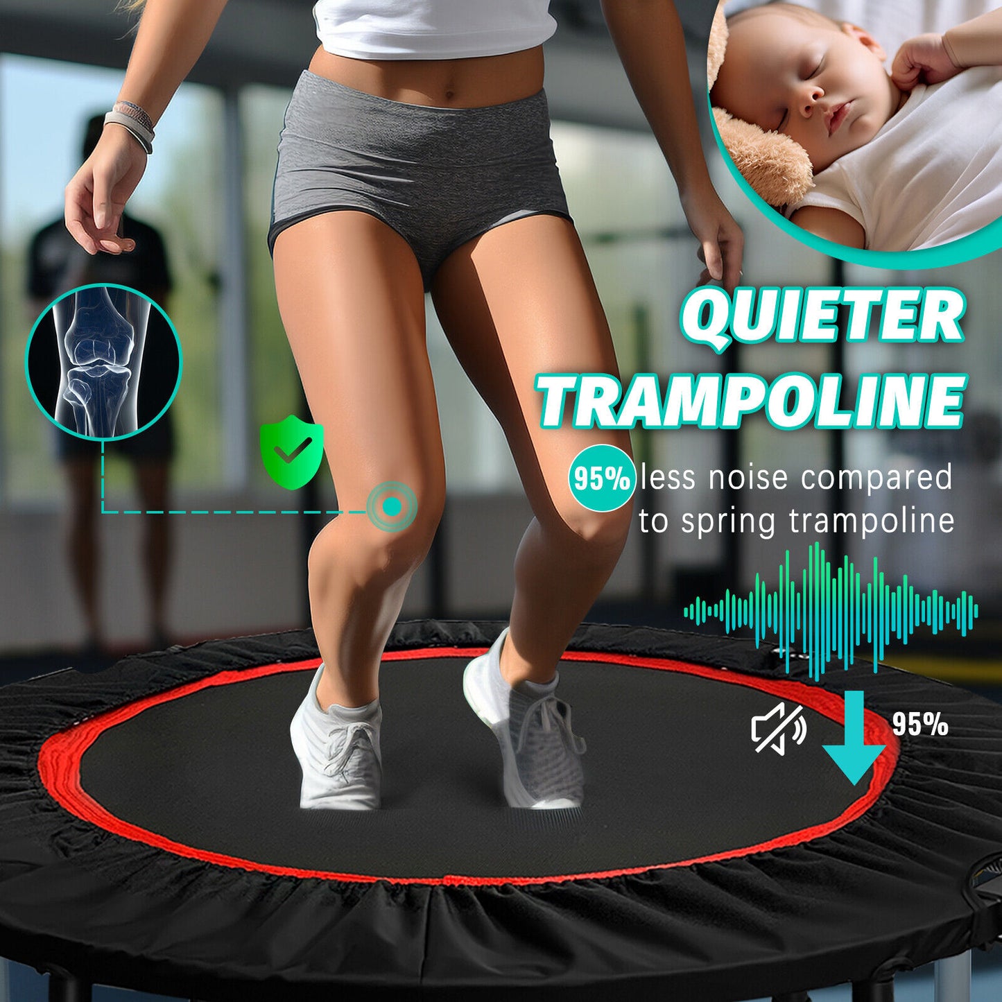 40" 660Lbs Foldable Mini Trampoline Rebounder Fitness Gym Home Workout Exercise