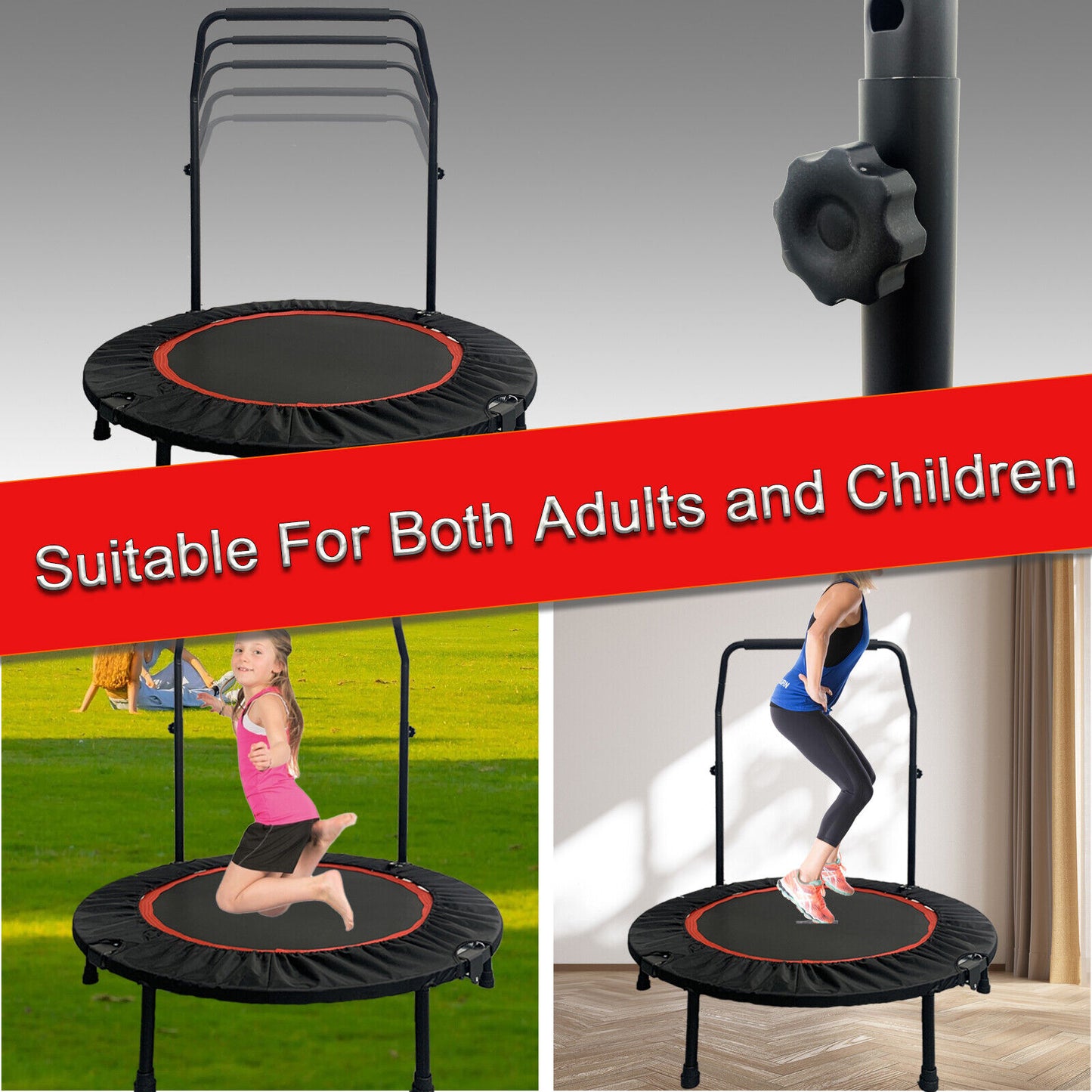 40" 660Lbs Foldable Mini Trampoline Rebounder Fitness Gym Home Workout Exercise