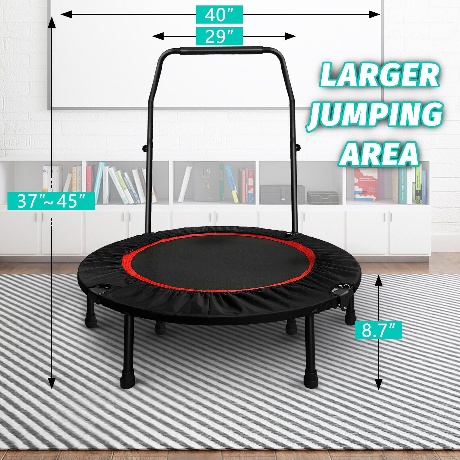 40" 660Lbs Foldable Mini Trampoline Rebounder Fitness Gym Home Workout Exercise